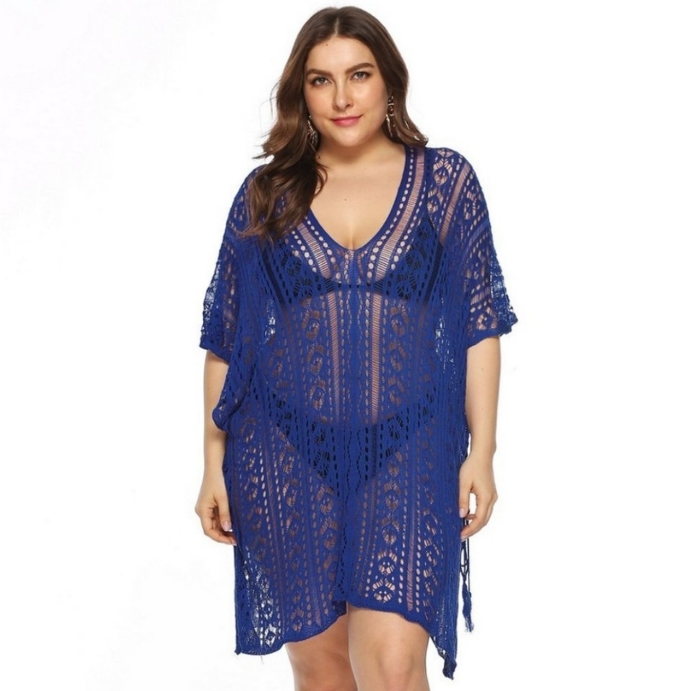 Women summer hollow out v-neck loose beach dress